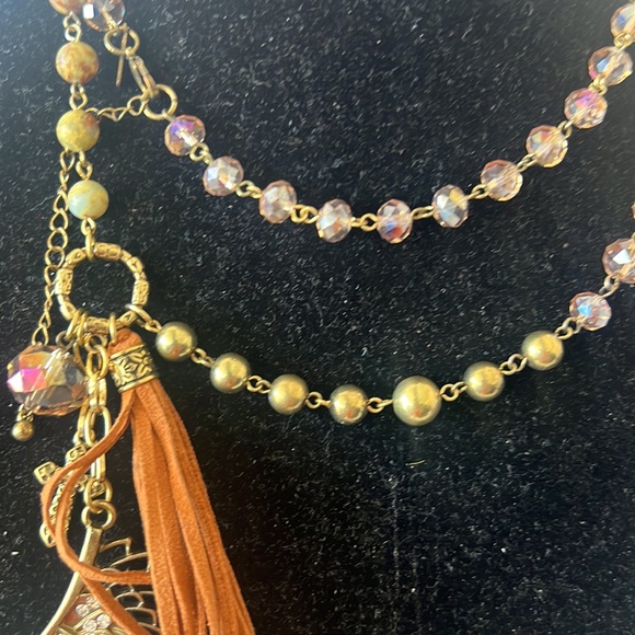 Skyward vintage long necklace or worn double strand, crystal, agate, faux pearls - Picture 10 of 10